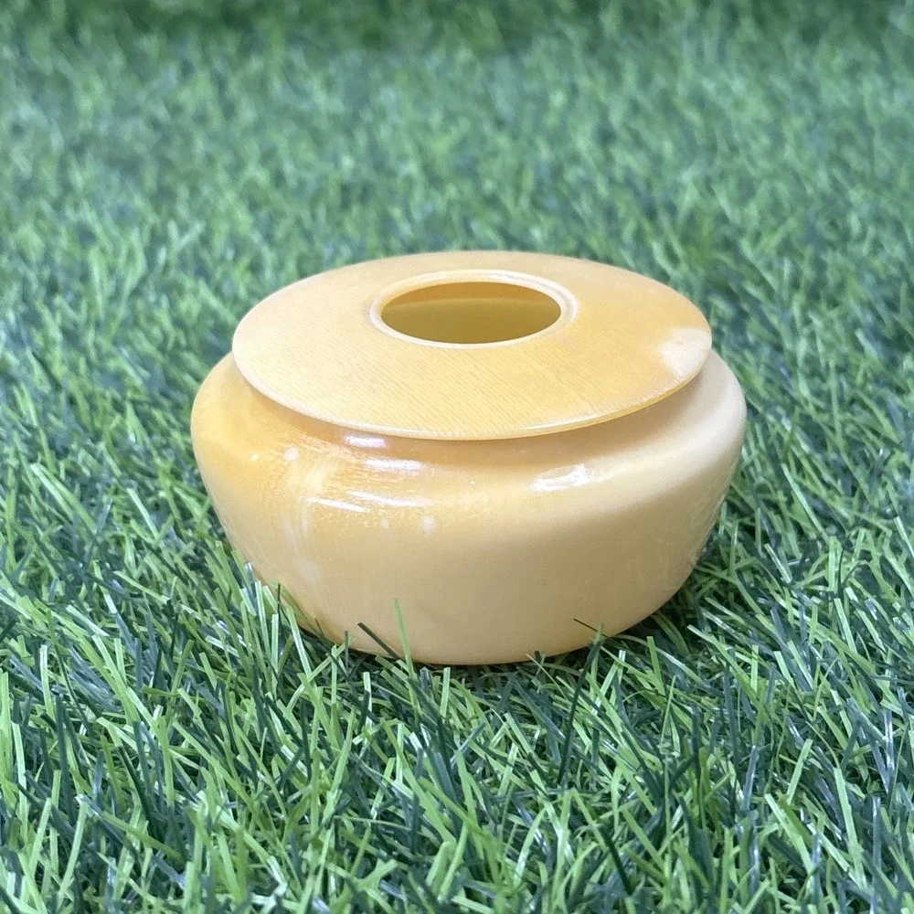 Vintage Art Deco Celluloid Hair Receiver Vanity Dresser Jar Butterscotch